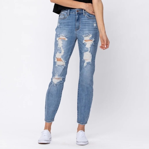 JUDY BLUE Distressed Destroyed Destructed Denim Boyfriend Jeans Size 20W NWT - Picture 1 of 6